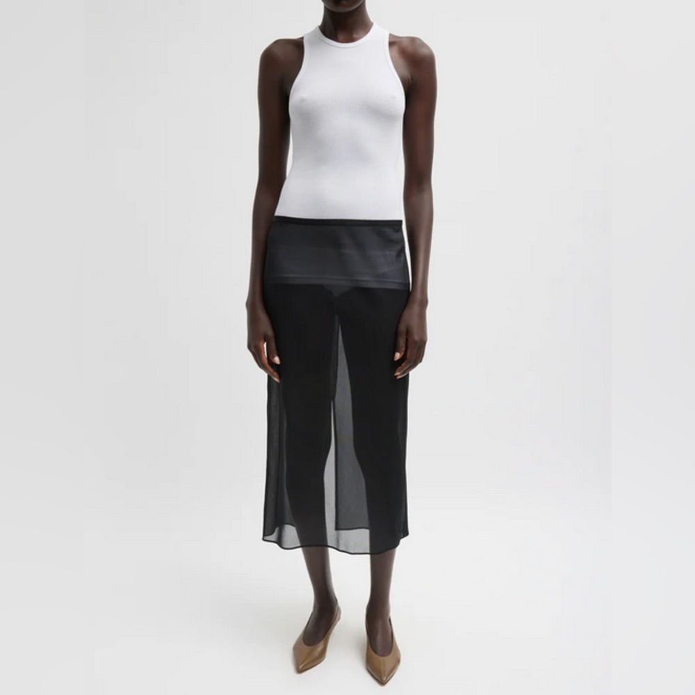 Tibi Sheer Black Midi Skirt
